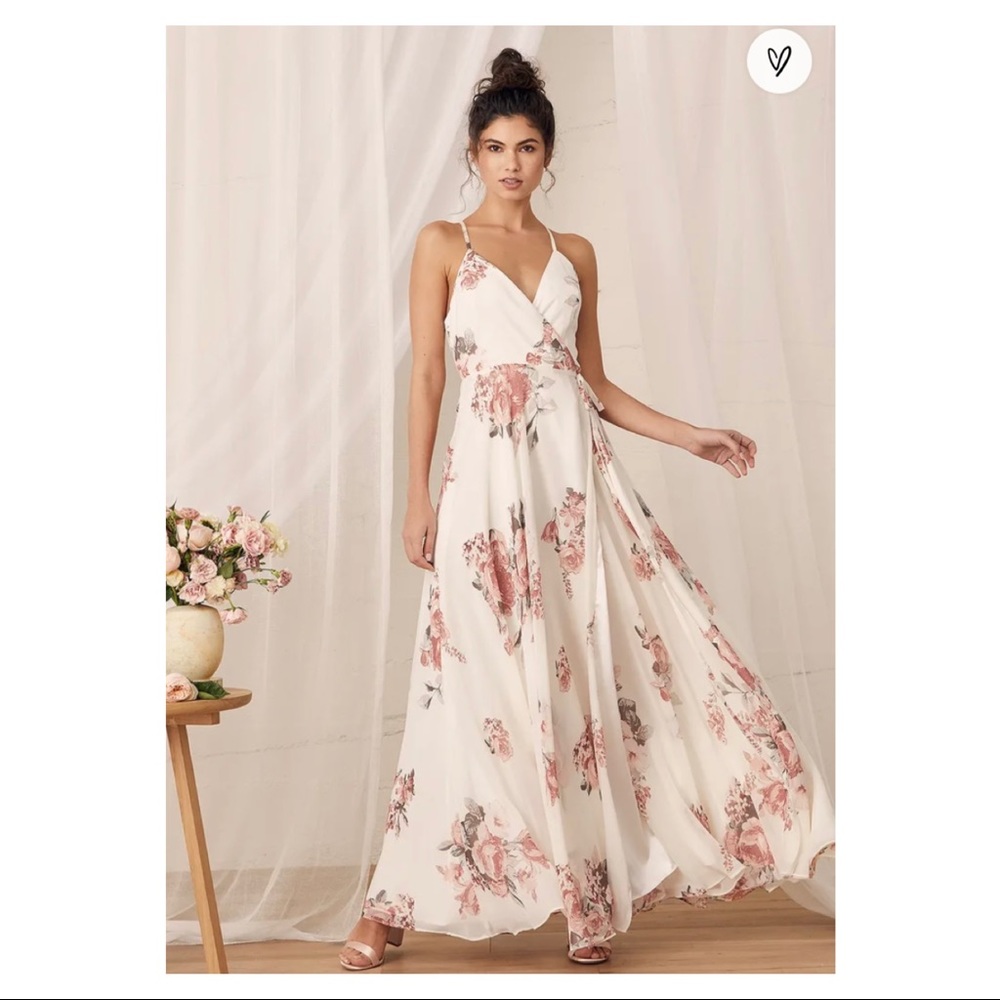 Floral Print Wrap Maxi Dress - Cream - Size Small